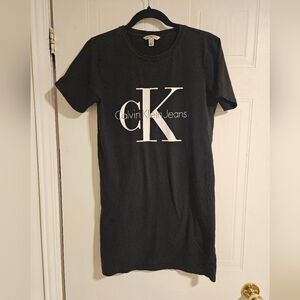 CALVIN KLEIN t-shirt dress Logo Sleeve Womens small Black white short sleeve